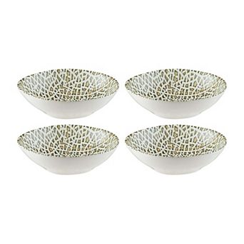 Lapya Wood 7" x 6.5" x h:2" 17 oz. Organic Shape Decorated Porcelain Bowl (Set of 4)