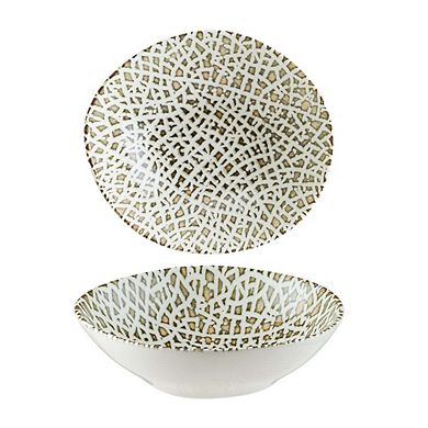 Lapya Wood 7" x 6.5" x h:2" 17 oz. Organic Shape Decorated Porcelain Bowl (Set of 4)