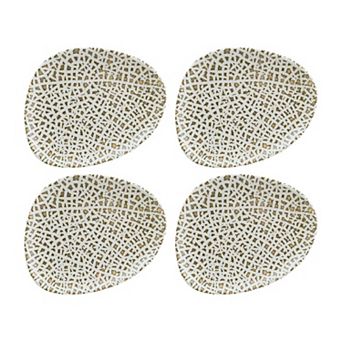 Lapya Wood 9.5" x 7.5" Organic Shape Decorated Porcelain Plate (Set of 4)