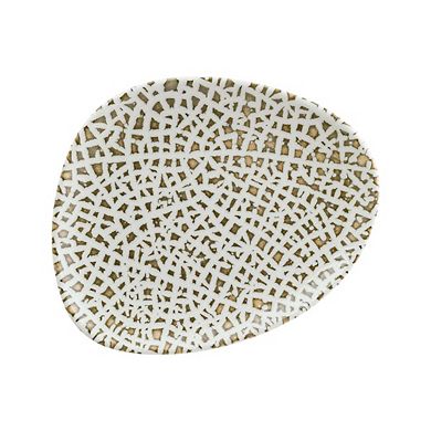 Lapya Wood 9.5" x 7.5" Organic Shape Decorated Porcelain Plate (Set of 4)