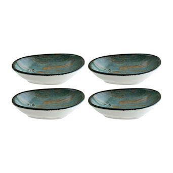 Madera 4" x 3" x h:0.75" 1 oz. Organic Shape Decorated Porcelain Bowl (Set of 4)