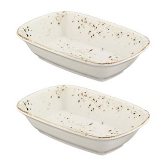 Grain 4.75" x 3.25" x h:1" 4 oz. Rectangular Decorated Porcelain Deep Plate (Set of 2)