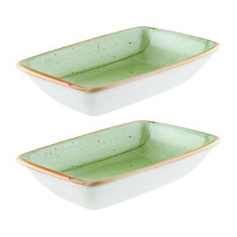Therapy 6" x 3.75" x h:1.25" 6 oz. Rectangular Green Porcelain Deep Plate (Set of 2)