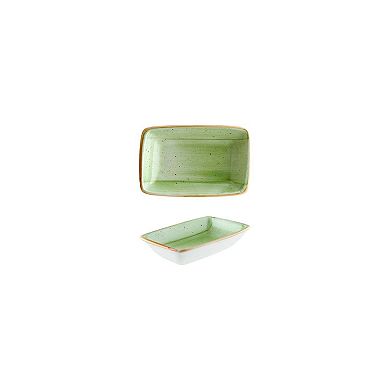 Therapy 6" x 3.75" x h:1.25" 6 oz. Rectangular Green Porcelain Deep Plate (Set of 2)