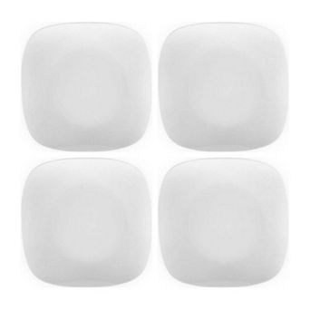 Porcelain Mimoza 10" x 10" Square White Porcelain Plate (Set of 4)