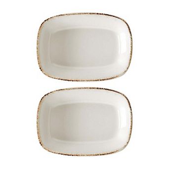 Retro 4.75" x 3.25" x h:1" 4 oz. Rectangular Decorated Porcelain Deep Plate (Set of 2)