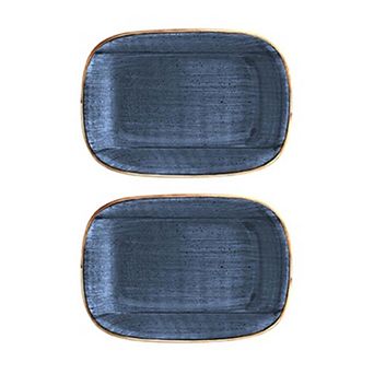 Dusk 5.5" x 4" x h:1.25" 7 oz. Rectangular Blue Porcelain Deep Plate (Set of 2)
