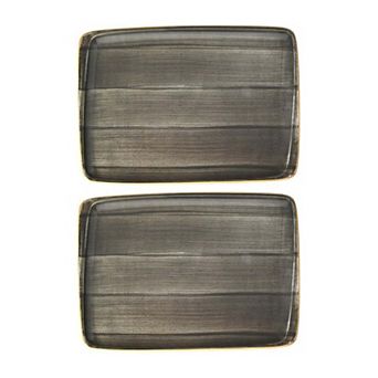 Space 9" x 6" Rectangular Grey Porcelain Plate (Set of 2)