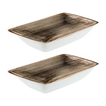 Terrain 6" x 3.75" x h:1.25" 6 oz. Rectangular Brown Porcelain Deep Plate (Set of 2)
