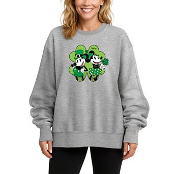 Women's Disney's Mickey & Minnie Mouse Shamrock Oversized Fleece Crew Sweatshirt