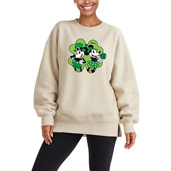 Women's Disney's Mickey & Minnie Mouse Shamrock Oversized Fleece Crew Sweatshirt