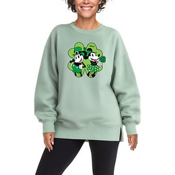 Women's Disney's Mickey & Minnie Mouse Shamrock Oversized Fleece Crew Sweatshirt
