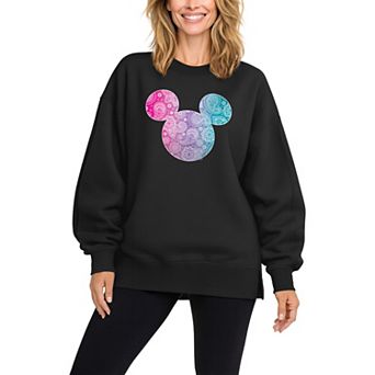 Women's Disney's Mickey Mouse Bandana Pattern Oversized Fleece Crew Sweatshirt