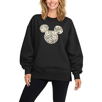 Women's Disney's Mickey Mouse Daisies Oversized Fleece Crew Sweatshirt