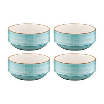 Aqua dia.4.75" h:2" 12 oz. Round Blue Porcelain Bowl (Set of 4)