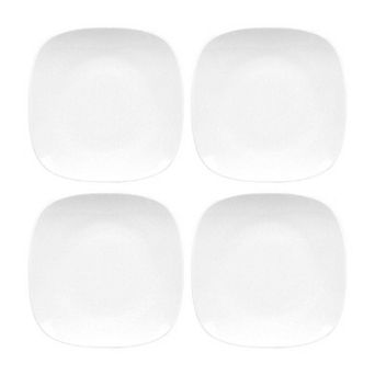 Porcelain Mimoza 9.25" x 9.25" Square White Porcelain Plate (Set of 4)