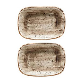 Terrain 5.5" x 4" x h:1.25" 7 oz. Rectangular Brown Porcelain Deep Plate (Set of 2)
