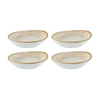 Patera 4" x 3" x h:0.75" 1 oz. Organic Shape Decorated Porcelain Bowl (Set of 4)