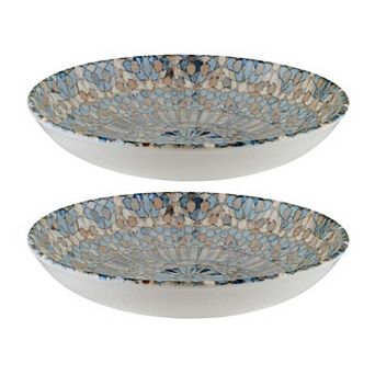Luca Mosaic Matte dia.11" h:2.5" 57 oz. Round Decorated Porcelain Bowl (Set of 2)