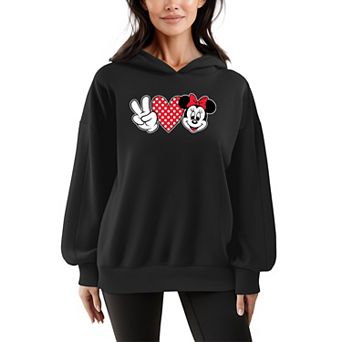 Women's Disney's Minnie Mouse Peace Love Oversized Fleece Hoodie Sweatshirt