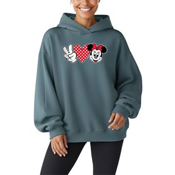 Women's Disney's Minnie Mouse Peace Love Oversized Fleece Hoodie Sweatshirt