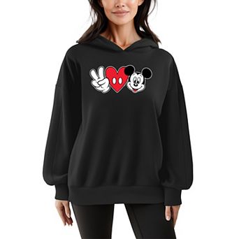 Women's Disney's Mickey Mouse Peace Love Oversized Fleece Hoodie Sweatshirt