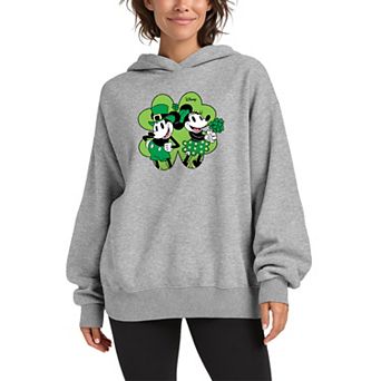Women's Disney's Mickey & Minnie Mouse Shamrock Oversized Fleece Hoodie Sweatshirt