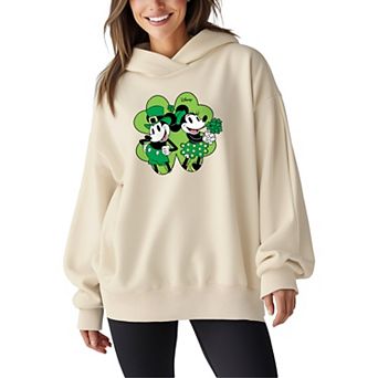 Women's Disney's Mickey & Minnie Mouse Shamrock Oversized Fleece Hoodie Sweatshirt
