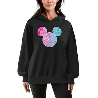 Women's Disney's Mickey Mouse Bandana Pattern Oversized Fleece Hoodie Sweatshirt