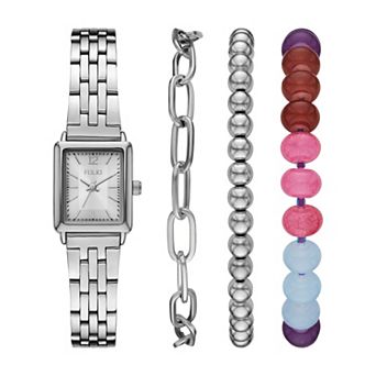 FOLIO Women's Silver-Tone Bracelet Watch & Jewelry Set