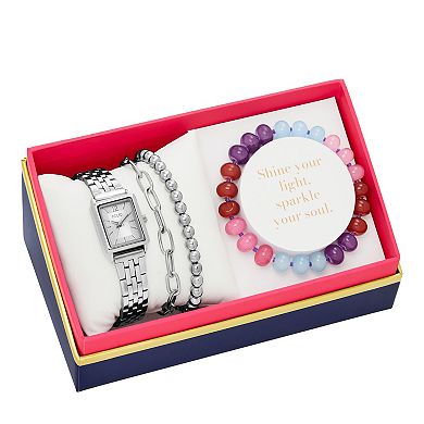 FOLIO Women's Silver-Tone Bracelet Watch & Jewelry Set