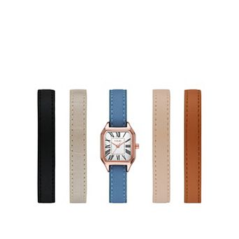 Folio Women's Rectangle Interchangeable Strap Watch Set