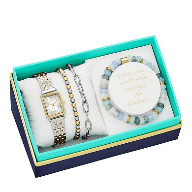 FOLIO Women's Two-Tone Stainless Steel Rectangular Bracelet Watch & 3-Piece Bracelet Set