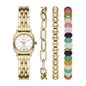 Folio Women's Gold-Tone Bracelet Watch & Jewelry Set