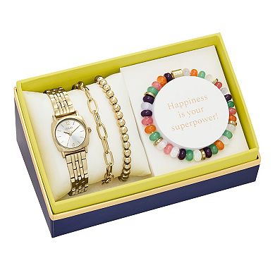 Folio Women's Gold-Tone Bracelet Watch & Jewelry Set