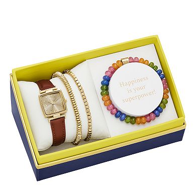 FOLIO Women's Gold-Tone Rectangular Watch & 3-Piece Bracelet Set