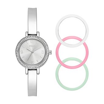Folio Women's Silver-Tone Interchangeable Bezel Bangle Watch Set