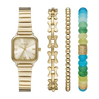 Folio Women's Gold-Tone Square Bracelet Watch & Bracelet Set