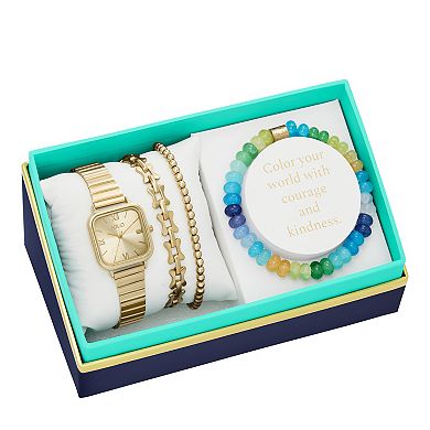 Folio Women's Gold-Tone Square Bracelet Watch & Bracelet Set