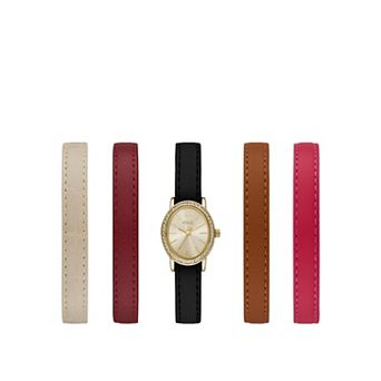 Folio Women's Gold-Tone Oval Dial Interchangeable Strap Watch Set