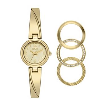 Folio Women's Gold-Tone Open Bangle Interchangeable Bezel Watch Set