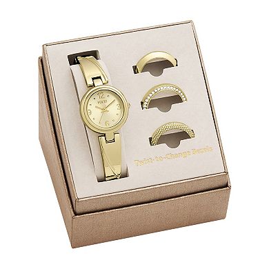 Folio Women's Gold-Tone Open Bangle Interchangeable Bezel Watch Set