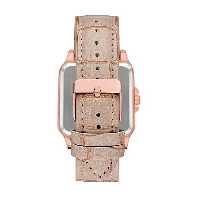 FOLIO Women's Rose Gold-Tone Crystal-Accent Rectangular Watch & 3-Piece Bracelet Set