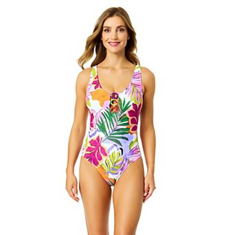 Women's Anne Cole Tropical V-Neck Ring Front One-Piece Swimsuit