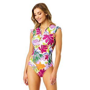 Women's Anne Cole Tropical Flutter Sleeve Zip-Front Sunsuit