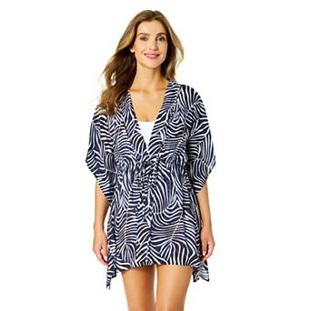 Women's Anne Cole Shadow Palm Allover Print Tie Front Kaftan Cover-Up