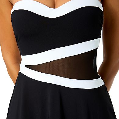 Women's Anne Cole Color-Block Mesh Paneled Swim Dress with Removable Straps