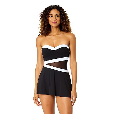 Women's Anne Cole Color-Block Mesh Paneled Swim Dress with Removable Straps