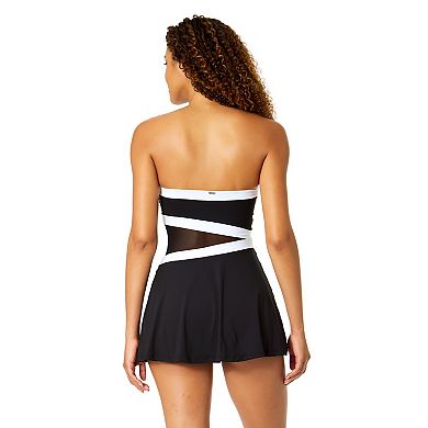 Women's Anne Cole Color-Block Mesh Paneled Swim Dress with Removable Straps