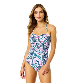 Women's Anne Cole Corallo Paisley Shirred Front Bandeau One-Piece Swimsuit with Snap Detail